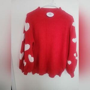 Chic Red Heart Sweater with Cowl Neck. Size S/M